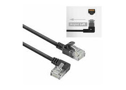 ACT Zwarte 1 meter U/UTP CAT6A LSZH Slimline patchkabel met RJ45 connectoren, recht naar 90° haaks links