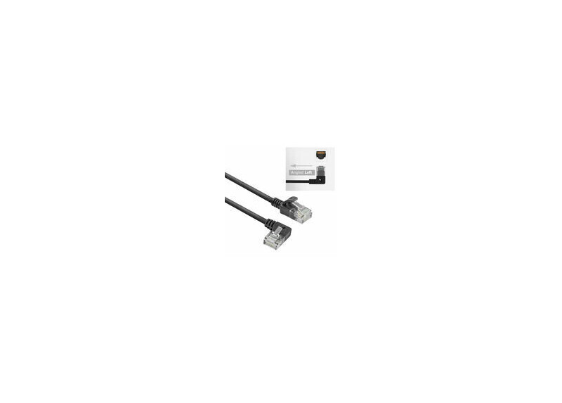 ACT Zwarte 2 meter U/UTP CAT6A LSZH Slimline patchkabel met RJ45 connectoren, recht naar 90° haaks links