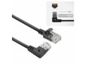 ACT Zwarte 1 meter U/UTP CAT6A LSZH Slimline patchkabel met RJ45 connectoren, recht naar 90° haaks rechts