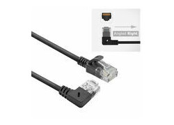 ACT Zwarte 1 meter U/UTP CAT6A LSZH Slimline patchkabel met RJ45 connectoren, recht naar 90° haaks rechts
