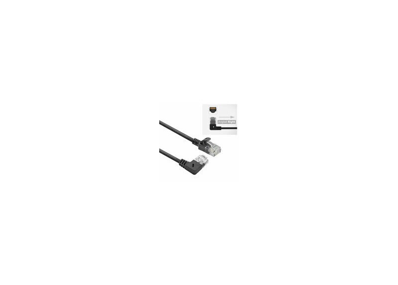 ACT Zwarte 0,25 meter U/UTP CAT6A LSZH Slimline patchkabel met RJ45 connectoren, recht naar 90° haaks rechts