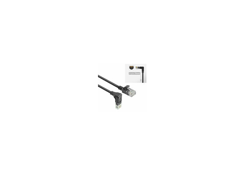 ACT Zwarte 1 meter U/UTP CAT6A LSZH Slimline patchkabel met RJ45 connectoren, recht naar 90° haaks beneden