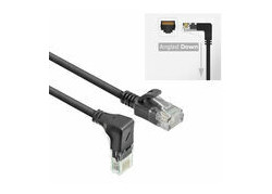 ACT Zwarte 3 meter U/UTP CAT6A LSZH Slimline patchkabel met RJ45 connectoren, recht naar 90° haaks beneden