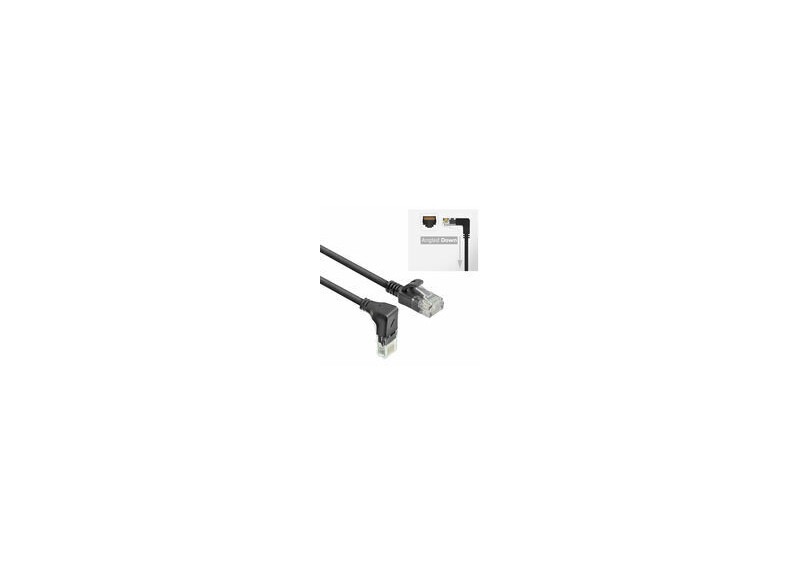 ACT Zwarte 1,5 meter U/UTP CAT6A LSZH Slimline patchkabel met RJ45 connectoren, recht naar 90° haaks beneden
