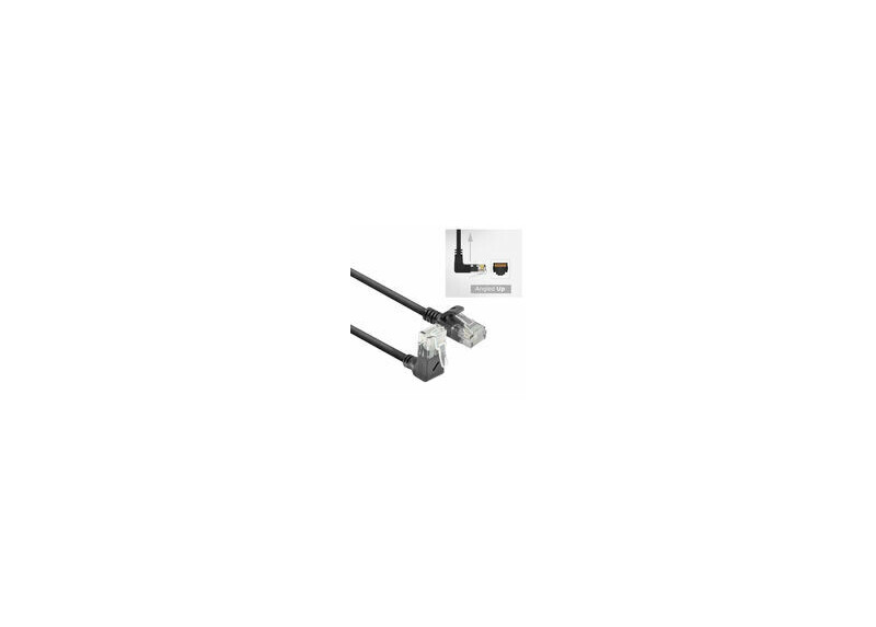 ACT Zwarte 0,5 meter U/UTP CAT6A LSZH Slimline patchkabel met RJ45 connectoren, recht naar 90° haaks boven