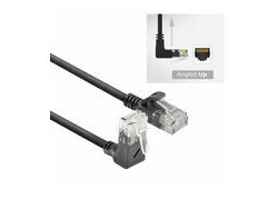 ACT Zwarte 5 meter U/UTP CAT6A LSZH Slimline patchkabel met RJ45 connectoren, recht naar 90° haaks boven