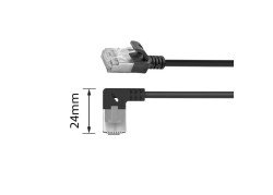 ACT Zwarte 1 meter U/FTP CAT6A LSZH Slimline patchkabel met RJ45 connectoren recht naar 90° haaks rechts