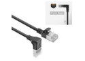 ACT Zwarte 0,15 meter U/FTP CAT6A LSZH Slimline patchkabel met RJ45 connectoren recht naar 90° haaks beneden
