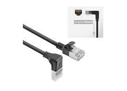 ACT Zwarte 0,15 meter U/FTP CAT6A LSZH Slimline patchkabel met RJ45 connectoren recht naar 90° haaks beneden