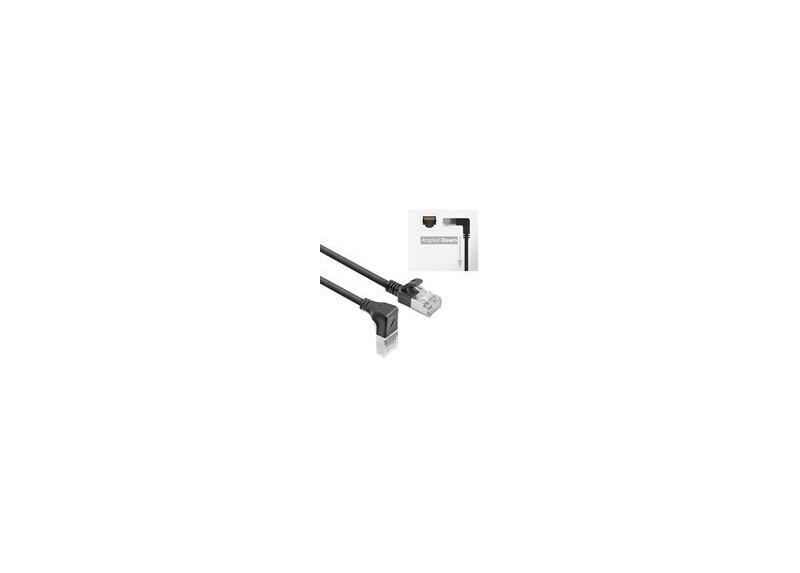 ACT Zwarte 0,15 meter U/FTP CAT6A LSZH Slimline patchkabel met RJ45 connectoren recht naar 90° haaks beneden
