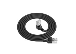 ACT Zwarte 1,5 meter U/FTP CAT6A LSZH Slimline patchkabel met RJ45 connectoren recht naar 90° haaks beneden