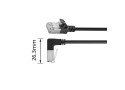 ACT Zwarte 1,5 meter U/FTP CAT6A LSZH Slimline patchkabel met RJ45 connectoren recht naar 90° haaks beneden