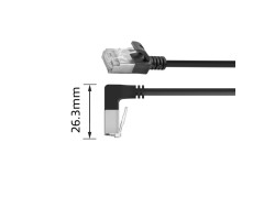 ACT Zwarte 1,5 meter U/FTP CAT6A LSZH Slimline patchkabel met RJ45 connectoren recht naar 90° haaks beneden