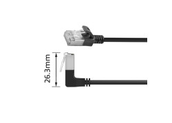 ACT Zwarte 3 meter U/FTP CAT6A LSZH Slimline patchkabel met RJ45 connectoren recht naar 90° haaks boven