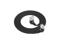 ACT Zwarte 1,5 meter U/FTP CAT6A LSZH Slimline patchkabel met RJ45 connectoren 90° haaks beneden naar 90° haaks beneden