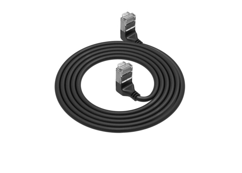 ACT Zwarte 0,15 meter U/FTP CAT6A LSZH Slimline patchkabel met RJ45 connectoren 90° haaks boven naar 90° haaks boven