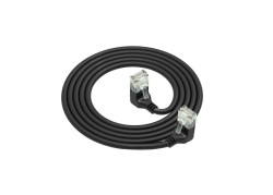 ACT Zwarte 2 meter U/UTP CAT6A LSZH Slimline patchkabel met RJ45 connectoren 90° haaks beneden naar 90° haaks beneden