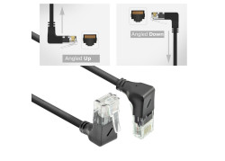 ACT Zwarte 1,5 meter U/UTP CAT6A LSZH Slimline patchkabel met RJ45 connectoren 90° haaks beneden naar 90° haaks boven