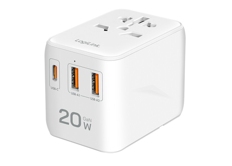 LogiLink Universele Reisadapter 1xUSB-C 20W+2xUSB-A 18W